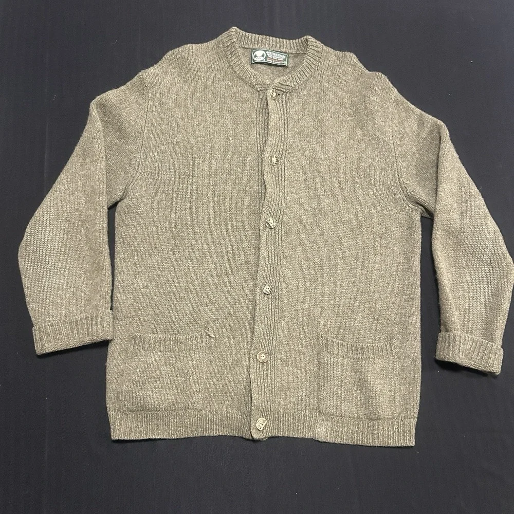 Vintage Jagdstrickware Austrian Wool Fisherman's Cardigan Adult XL (EU 54) Green